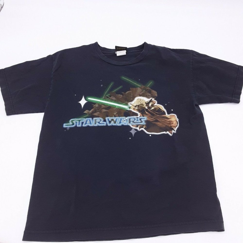 Vintage AOTC Star Wars Yoda Shirt Youth XL Black